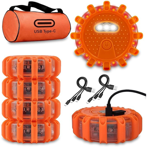 USB-C Rechargeable LED Road Flares Emergency Lights-Large Capacity (Lithium Battery)